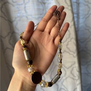 Elegant Gold and Brown Beaded Necklace